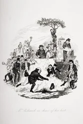 Mr. Pickwick in chase of his hat, illustration from 